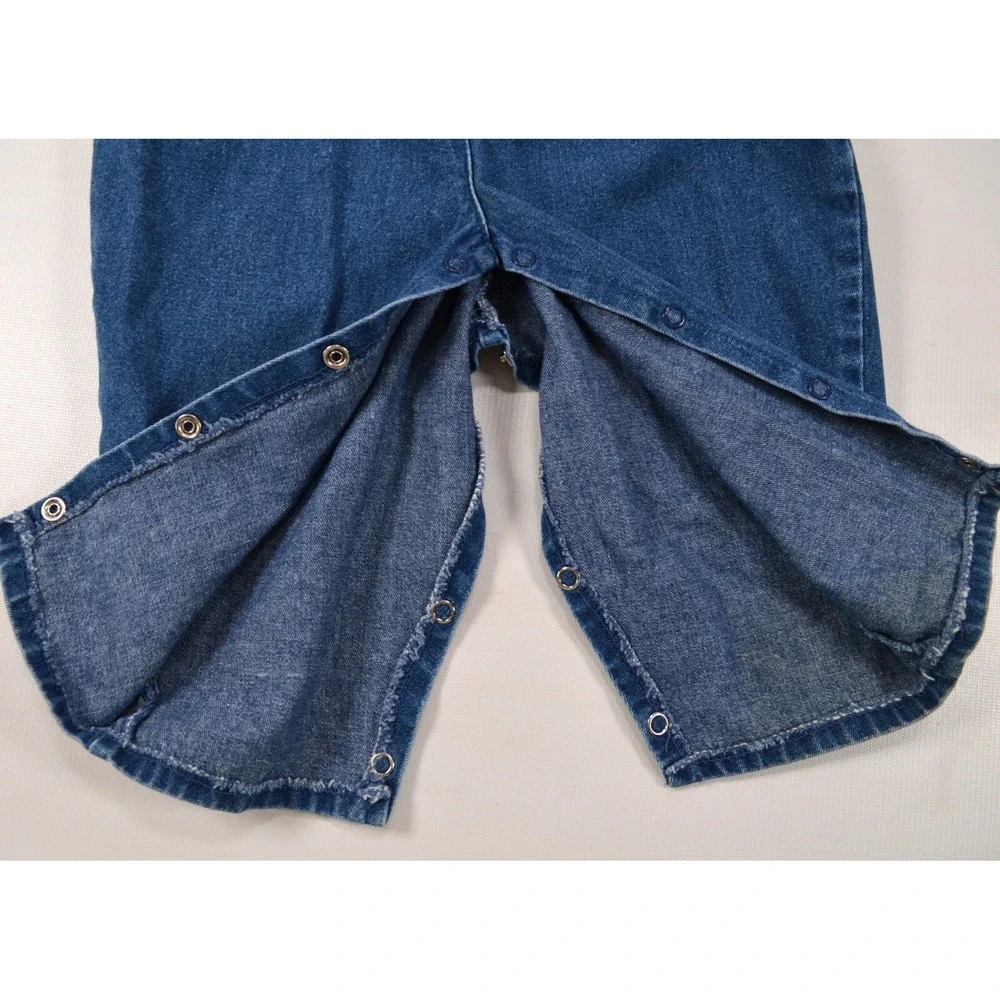 Vintage Pattiwack Blue Jean Denim Coverall Snap Legs Girls‎ Size 18M Flower Trim